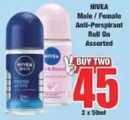 Boxer Nivea Male/ Female Anti-Perspirant Roll On Assorted offer
