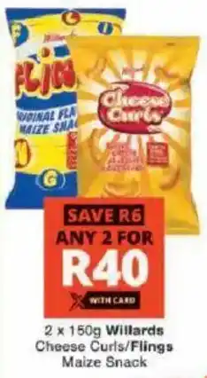 Checkers Willards Cheese Curls/ Flings Maize Snack offer