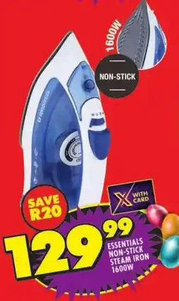 Shoprite Essentials non-stick steam iron 1600w offer