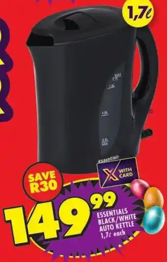 Shoprite Essentials black/ white auto kettle offer