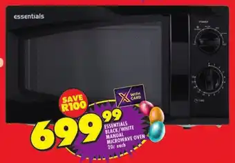 Shoprite Essentials black/ white manual microwave oven offer