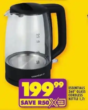 Shoprite Essentials 360 glass cordless kettle offer