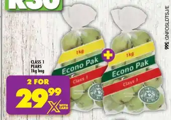 Shoprite CLASS 1 PEARS 1kg bag offer