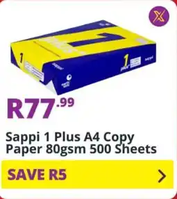 Shoprite Sappi 1 Plus A4 Copy Paper 80gsm 500 Sheets offer