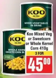 Frontline Koo Mixed Veg or Sweetcorn or Whole Kernel Corn offer
