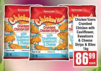 Frontline Chicken'tizers Crumbed Chicken with Cauliflower, Sweetcorn & Cheese Strips & Bites offer