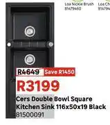 Leroy Merlin Cers Double Bowl Square Kitchen Sink 116 x 50 x 19 Black 81400091 offer