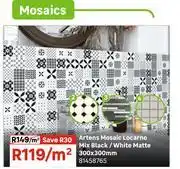 Leroy Merlin Artens Mosaic Locarno Mix Black/White Matte 300 x 300mm 81458765-Per Sqm offer