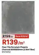 Leroy Merlin Floor Tile Porcelain Phoenix Charcoal 600 x 600mm (2.16 Sqm/Box) 81472252-Per Sqm offer
