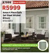 Leroy Merlin Amos 4 Piece Sofa Set Steel Wicker Brown 81503013 offer
