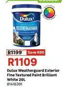 Leroy Merlin Dulux Weather Guard Exterior Fine Textured Paint (Brilliant White) 81416391-20Ltr offer