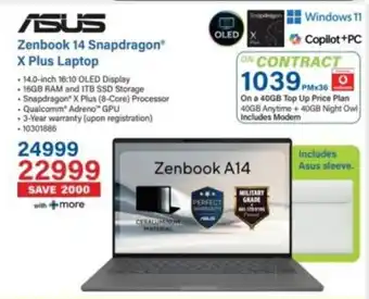 Incredible Connection Asus Zenbook 14 Snapdragon X Plus Laptop offer