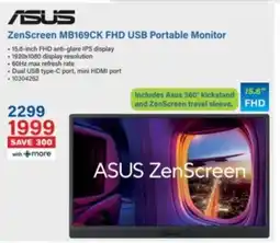 Incredible Connection Asus ZenScreen MB169CK FHD USB Portable Monitor offer