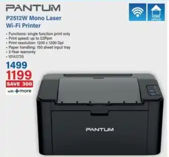 Incredible Connection Pantum P2512W Mono Laser Wi-Fi Printer offer