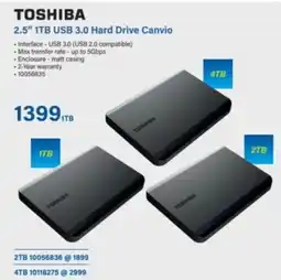 Incredible Connection Toshiba 2.5" 1TB USB 3.0 Hard Drive Canvio offer