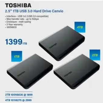 Incredible Connection Toshiba 2.5" 1TB USB 3.0 Hard Drive Canvio offer