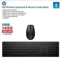 Incredible Connection HP 650 Wireless Keyboard & Mouse Combo Black offer