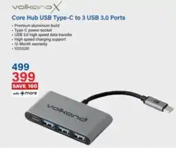 Incredible Connection Volkano X Core Hub USB Type-C to 3 USB 3.0 Ports offer