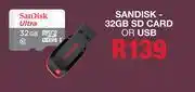 MRP Sansisk 32GB SD Card Or USB offer