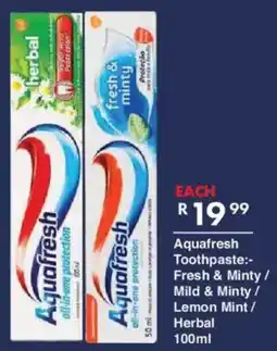 President Hyper Aquafresh Toothpaste Fresh & Minty/ Mild & Minty/ Lemon Mint/ Herbal offer