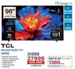 Incredible Connection TCL 98-inch QLED TV- 98P8K offer