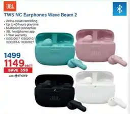 Incredible Connection JBL TWS NC Earphones Wave Beam 2 offer
