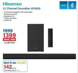 Incredible Connection Hisense 2.1 Channel Soundbar HS1800 offer