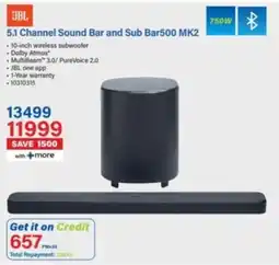 Incredible Connection JBL 5.1 Channel Sound Bar and Sub Bar500 MK2 offer