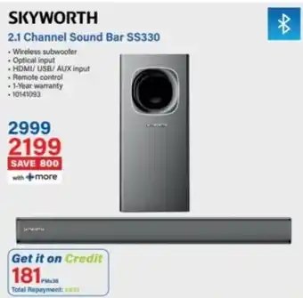 Incredible Connection Skyworth 2.1 Channel Sound Bar SS330 offer