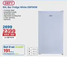 Incredible Connection Defy Bar Fridge White DBF90W offer