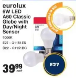 Mica Eurolux 6W LED A60 Classic Globe with Day/ Night Sensor offer