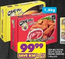 Shoprite Chef mo frozen crispy chicken fingers/ burgers offer
