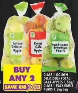Shoprite Class 1 golden delicious/ royal gala apples/ class 1 packham's pears offer