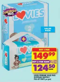 Shoprite Lovies premium value pack disposable nappies/ pull-up pants offer