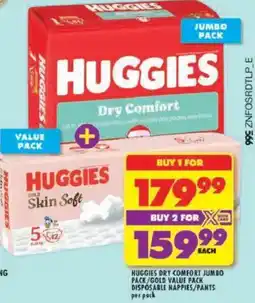 Shoprite Huggies dry comfort jumbo pack/ gold value pack disposable nappies/ pants offer