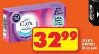 Shoprite Lil-lets tampons offer