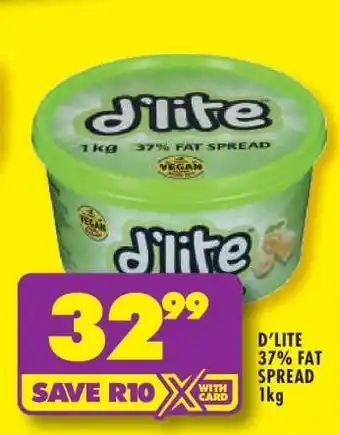 Shoprite D'LITE 37% FAT SPREAD 1kg offer