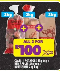 Shoprite CLASS 1 POTATOES 3kg bag + RED APPLES 3kg bag + BUTTERNUT 3kg bag offer