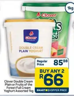 Pick n Pay Hypermarket Clover Double Cream Plain or Fruits of the Forest Full Cream Yoghurt Assorted 1kg offer
