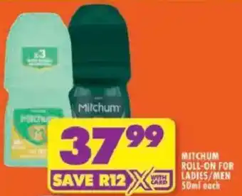 Shoprite Mitchum roll-on for ladies/ men offer