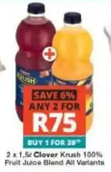 Checkers Clover Krush 100% Fruit Juice Blend All Variants offer