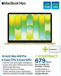 Incredible Connection Apple MacBook Neo 13-inch Neo A18 Pro 6 Core CPU 5 Core GPU offer