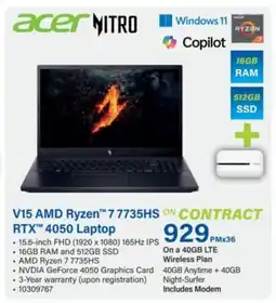 Incredible Connection Acer V15 AMD Ryzen 77735HS RTX 4050 Laptop offer