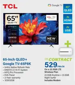 Incredible Connection TCL 65-Inch QLED+ Google TV-65P8K offer