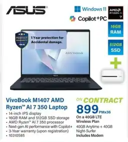 Incredible Connection Asus VivoBook M1407 AMD Ryzen AI 7 350 Laptop offer
