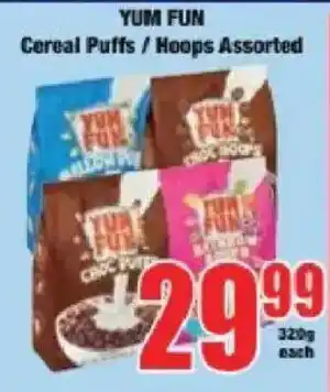 Boxer Yum Fun Cereal Puffs/ Hoops Assorted offer