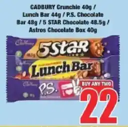 Boxer Cadbury Crunchie/ Lunch Bar/ P.S. Chocolate Bar/ 5 STAR Chocolate/ Astros Chocolate Box offer