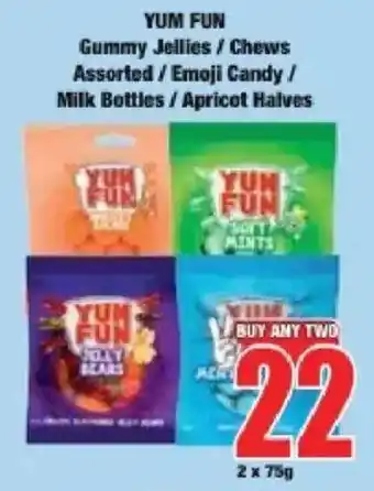 Boxer Yum Fun Gummy Jellies/ Chews Assorted/ Emoji Candy/ Milk Bottles/ Apricot Halves offer