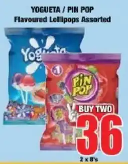 Boxer Yogueta/ Pin Pop Flavoured Lollipops Assorted offer