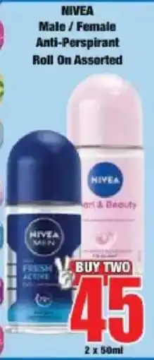 Boxer Nivea Male/ Female Anti-Perspirant Roll On Assorted offer